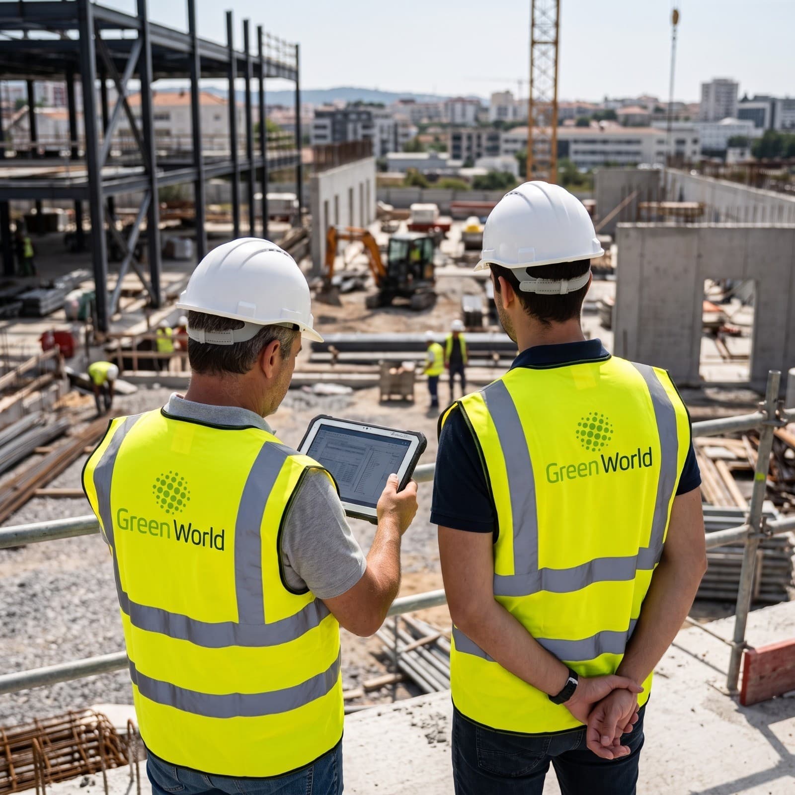 Apresentação corporativa Green World num tablet sobre uma secretária